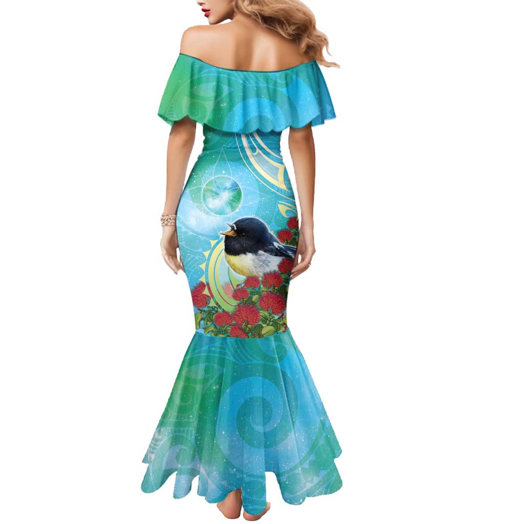 New Zealand Tomtit Mermaid Dress Maori Koru With Pohutukawa Galaxy Style - Aussie Hoodie