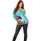 New Zealand Tomtit Off Shoulder Sweater Maori Koru With Pohutukawa Galaxy Style - Aussie Hoodie