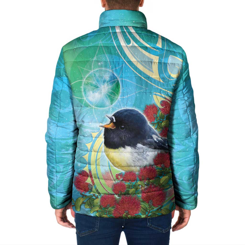 New Zealand Tomtit Padded Jacket Maori Koru With Pohutukawa Galaxy Style - Aussie Hoodie
