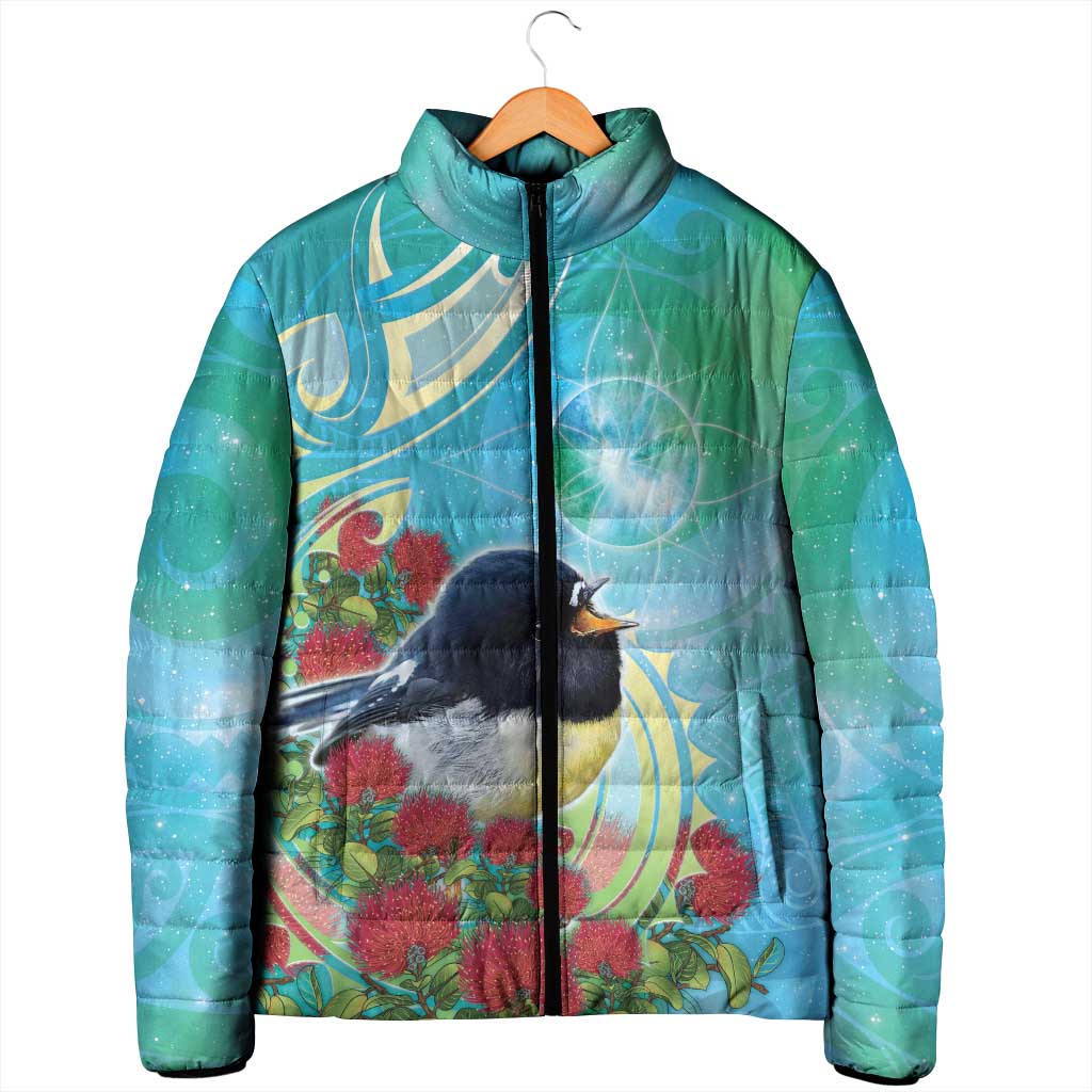 New Zealand Tomtit Padded Jacket Maori Koru With Pohutukawa Galaxy Style - Aussie Hoodie