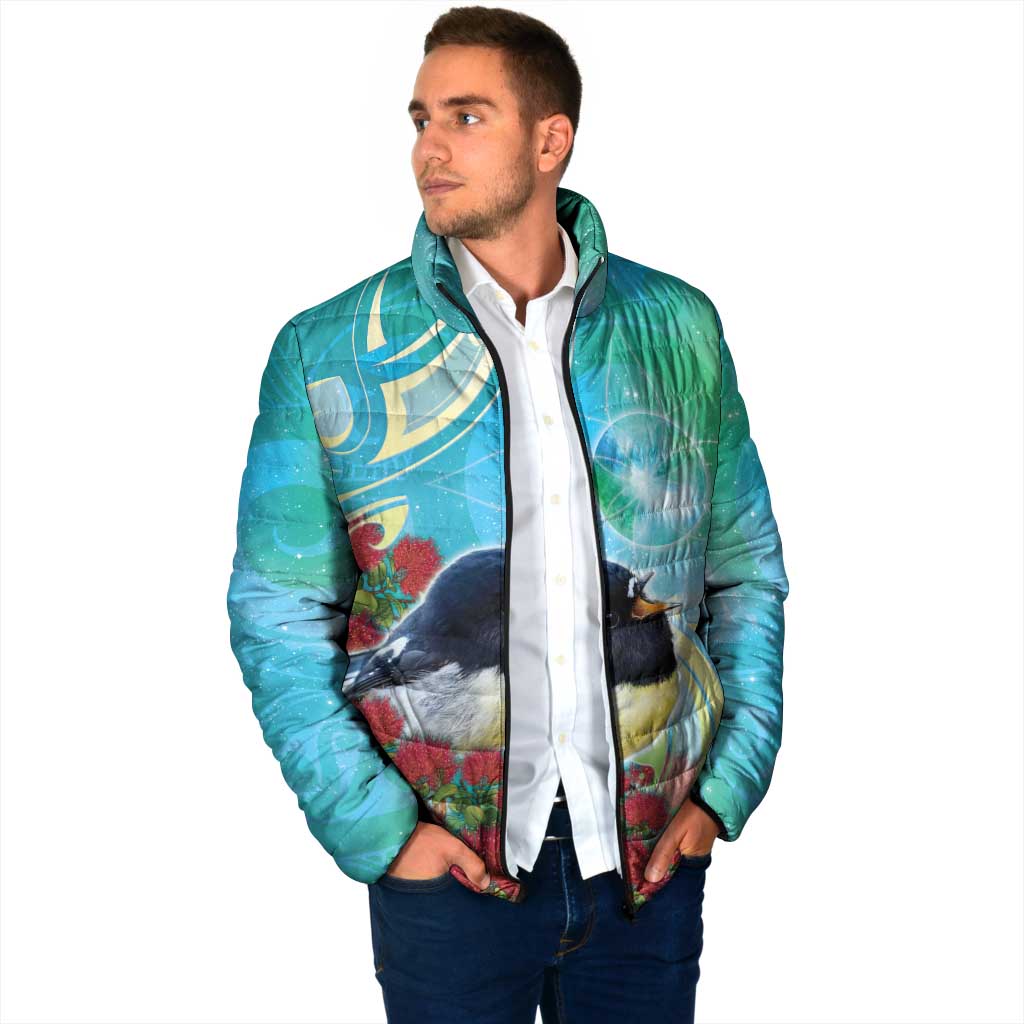 New Zealand Tomtit Padded Jacket Maori Koru With Pohutukawa Galaxy Style - Aussie Hoodie