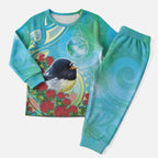 New Zealand Tomtit Christmas Pajama Set Maori Koru With Pohutukawa Galaxy Style - Aussie Hoodie