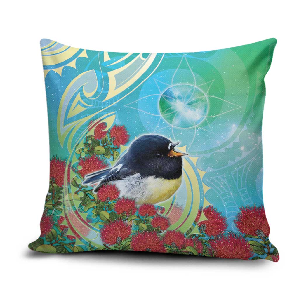 New Zealand Tomtit Pillow Cover Maori Koru With Pohutukawa Galaxy Style - Aussie Hoodie