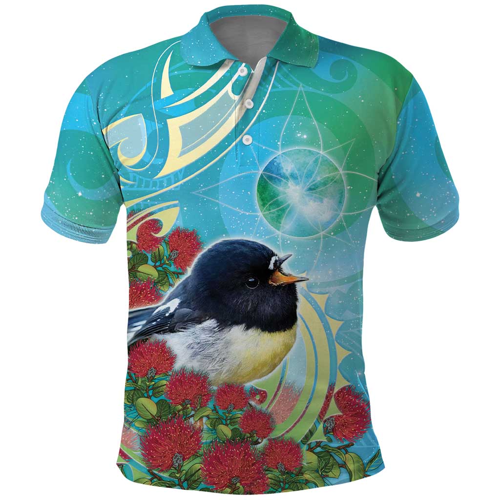 New Zealand Tomtit Polo Shirt Maori Koru With Pohutukawa Galaxy Style - Aussie Hoodie