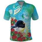 New Zealand Tomtit Polo Shirt Maori Koru With Pohutukawa Galaxy Style - Aussie Hoodie