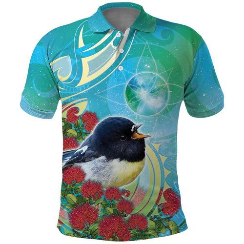 New Zealand Tomtit Polo Shirt Maori Koru With Pohutukawa Galaxy Style - Aussie Hoodie
