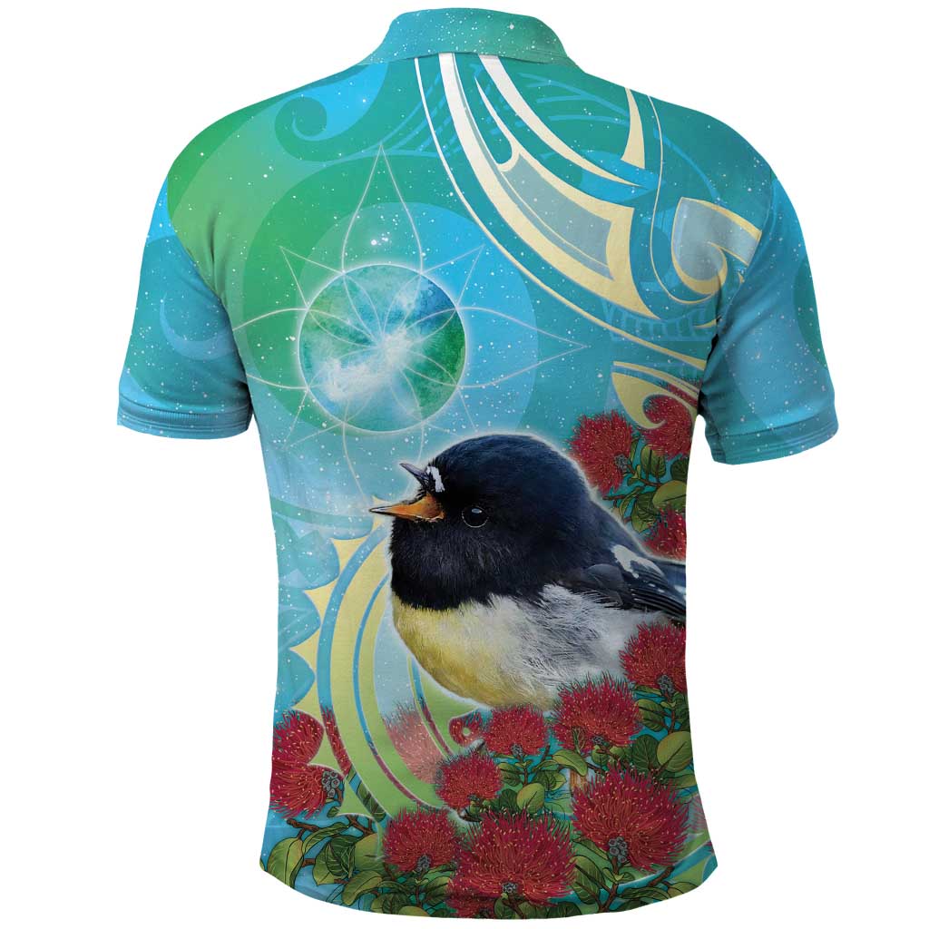 New Zealand Tomtit Polo Shirt Maori Koru With Pohutukawa Galaxy Style - Aussie Hoodie