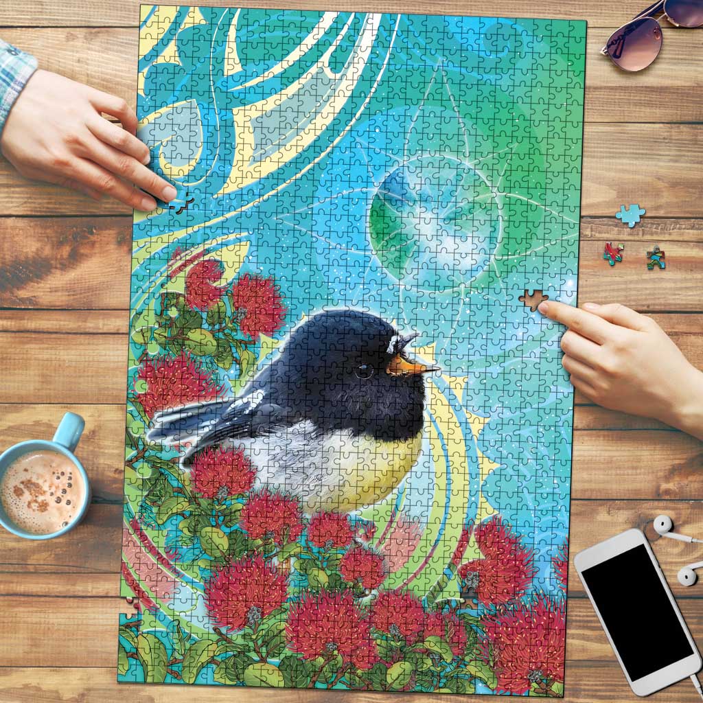 New Zealand Tomtit Puzzle Maori Koru With Pohutukawa Galaxy Style - Aussie Hoodie