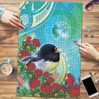 New Zealand Tomtit Puzzle Maori Koru With Pohutukawa Galaxy Style - Aussie Hoodie