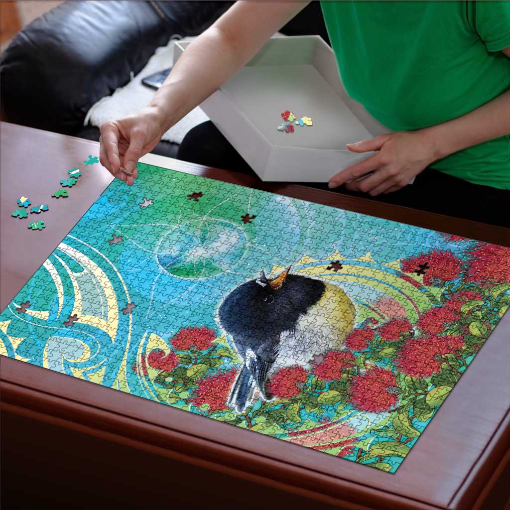 New Zealand Tomtit Puzzle Maori Koru With Pohutukawa Galaxy Style - Aussie Hoodie