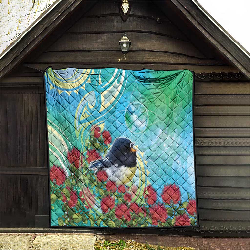 New Zealand Tomtit Quilt Maori Koru With Pohutukawa Galaxy Style - Aussie Hoodie
