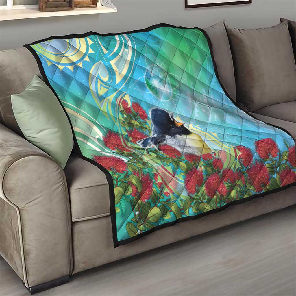 New Zealand Tomtit Quilt Maori Koru With Pohutukawa Galaxy Style - Aussie Hoodie