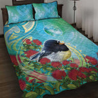 New Zealand Tomtit Quilt Bed Set Maori Koru With Pohutukawa Galaxy Style - Aussie Hoodie