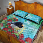 New Zealand Tomtit Quilt Bed Set Maori Koru With Pohutukawa Galaxy Style - Aussie Hoodie
