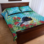 New Zealand Tomtit Quilt Bed Set Maori Koru With Pohutukawa Galaxy Style - Aussie Hoodie