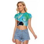 New Zealand Tomtit Raglan Cropped T Shirt Maori Koru With Pohutukawa Galaxy Style - Aussie Hoodie