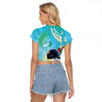 New Zealand Tomtit Raglan Cropped T Shirt Maori Koru With Pohutukawa Galaxy Style - Aussie Hoodie