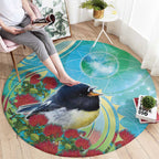 New Zealand Tomtit Round Carpet Maori Koru With Pohutukawa Galaxy Style - Aussie Hoodie