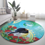 New Zealand Tomtit Round Carpet Maori Koru With Pohutukawa Galaxy Style - Aussie Hoodie