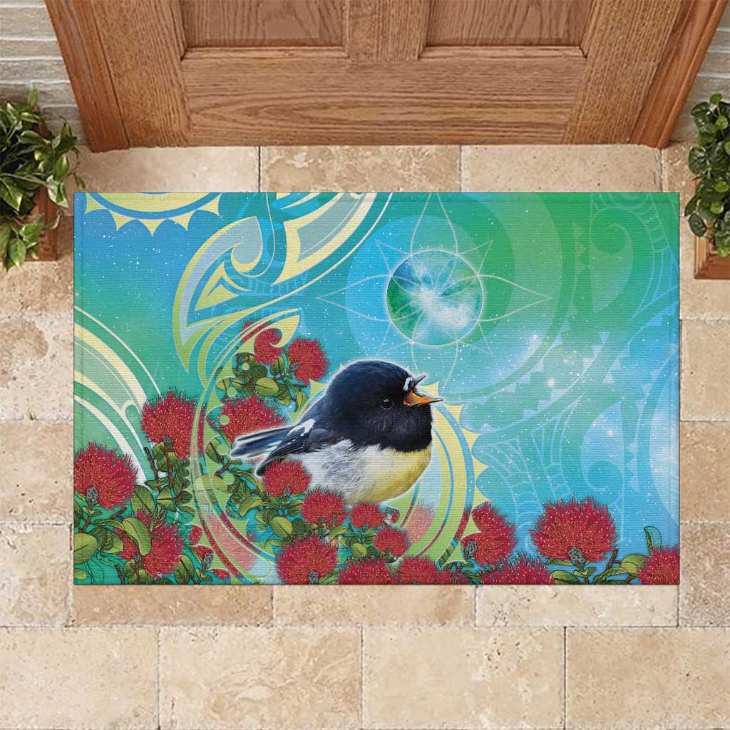New Zealand Tomtit Rubber Doormat Maori Koru With Pohutukawa Galaxy Style - Aussie Hoodie