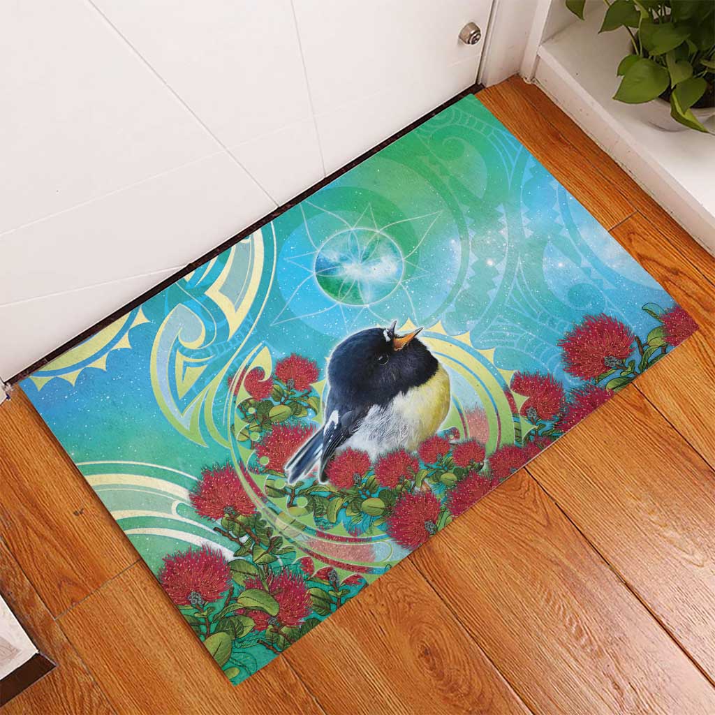 New Zealand Tomtit Rubber Doormat Maori Koru With Pohutukawa Galaxy Style - Aussie Hoodie