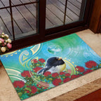 New Zealand Tomtit Rubber Doormat Maori Koru With Pohutukawa Galaxy Style - Aussie Hoodie