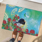 New Zealand Tomtit Rubber Doormat Maori Koru With Pohutukawa Galaxy Style - Aussie Hoodie