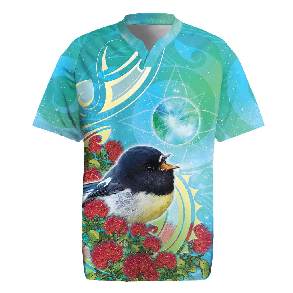 New Zealand Tomtit Rugby Jersey Maori Koru With Pohutukawa Galaxy Style - Aussie Hoodie