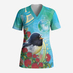 New Zealand Tomtit Scrub Top Maori Koru With Pohutukawa Galaxy Style - Aussie Hoodie
