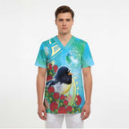 New Zealand Tomtit Scrub Top Maori Koru With Pohutukawa Galaxy Style - Aussie Hoodie