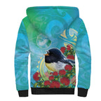 New Zealand Tomtit Sherpa Hoodie Maori Koru With Pohutukawa Galaxy Style - Aussie Hoodie