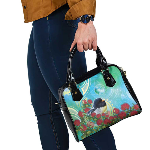 New Zealand Tomtit Shoulder Handbag Maori Koru With Pohutukawa Galaxy Style - Aussie Hoodie
