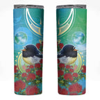 New Zealand Tomtit Skinny Tumbler Maori Koru With Pohutukawa Galaxy Style - Aussie Hoodie