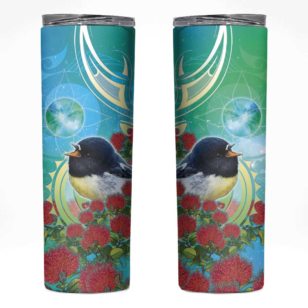 New Zealand Tomtit Skinny Tumbler Maori Koru With Pohutukawa Galaxy Style - Aussie Hoodie