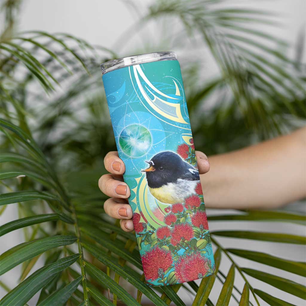 New Zealand Tomtit Skinny Tumbler Maori Koru With Pohutukawa Galaxy Style - Aussie Hoodie