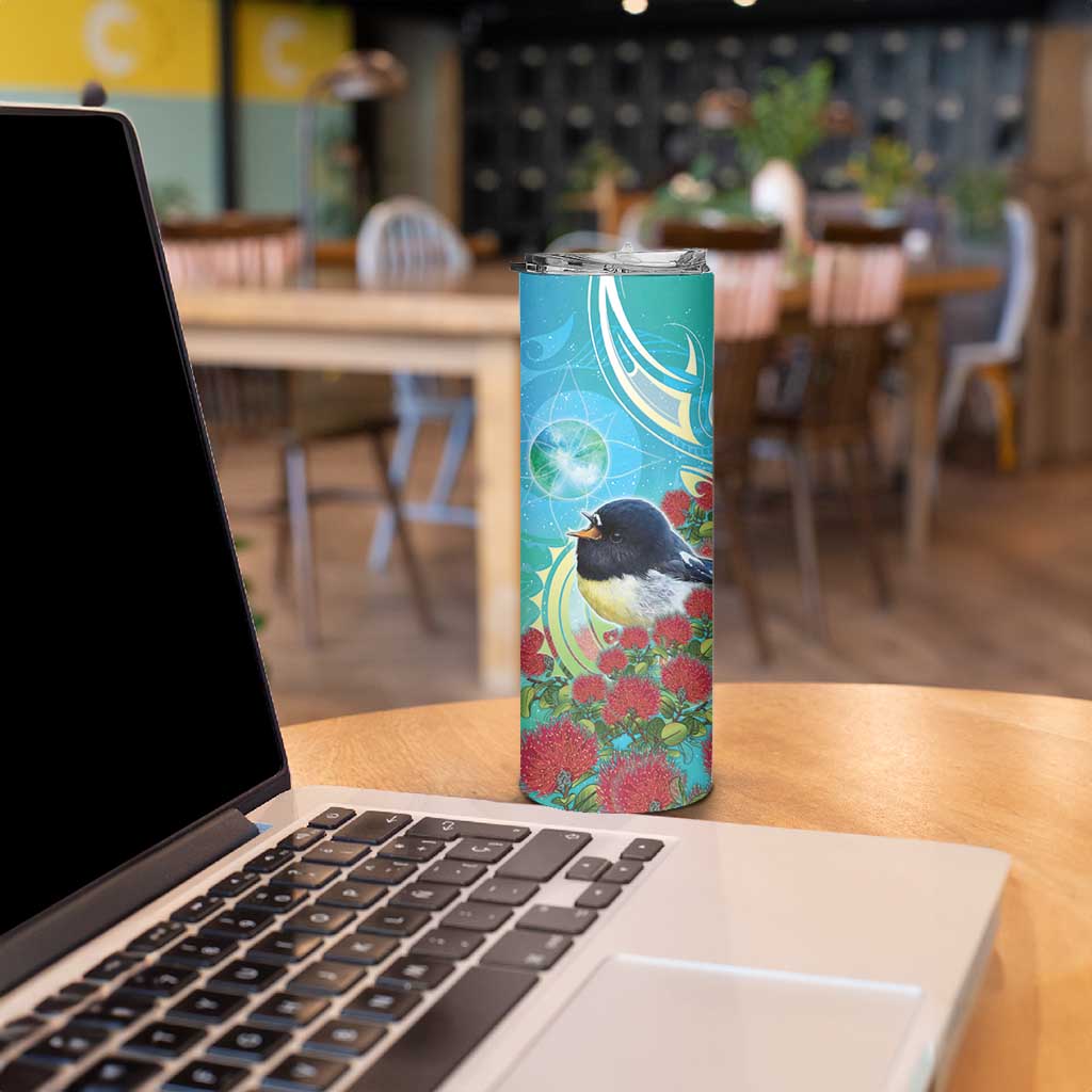 New Zealand Tomtit Skinny Tumbler Maori Koru With Pohutukawa Galaxy Style - Aussie Hoodie