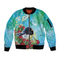 New Zealand Tomtit Sleeve Zip Bomber Jacket Maori Koru With Pohutukawa Galaxy Style - Aussie Hoodie