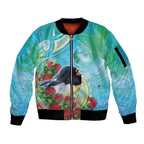 New Zealand Tomtit Sleeve Zip Bomber Jacket Maori Koru With Pohutukawa Galaxy Style - Aussie Hoodie