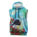 New Zealand Tomtit Sleeveless Hoodie Maori Koru With Pohutukawa Galaxy Style - Aussie Hoodie