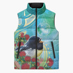 New Zealand Tomtit Sleeveless Puffer Jacket Maori Koru With Pohutukawa Galaxy Style - Aussie Hoodie