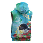 New Zealand Tomtit Sleeveless Zip Hoodie Maori Koru With Pohutukawa Galaxy Style LT05