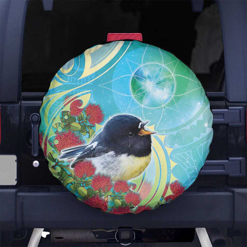 New Zealand Tomtit Spare Tire Cover Maori Koru With Pohutukawa Galaxy Style - Aussie Hoodie