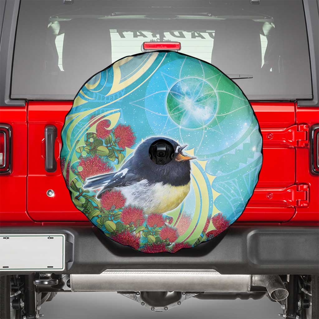 New Zealand Tomtit Spare Tire Cover Maori Koru With Pohutukawa Galaxy Style - Aussie Hoodie