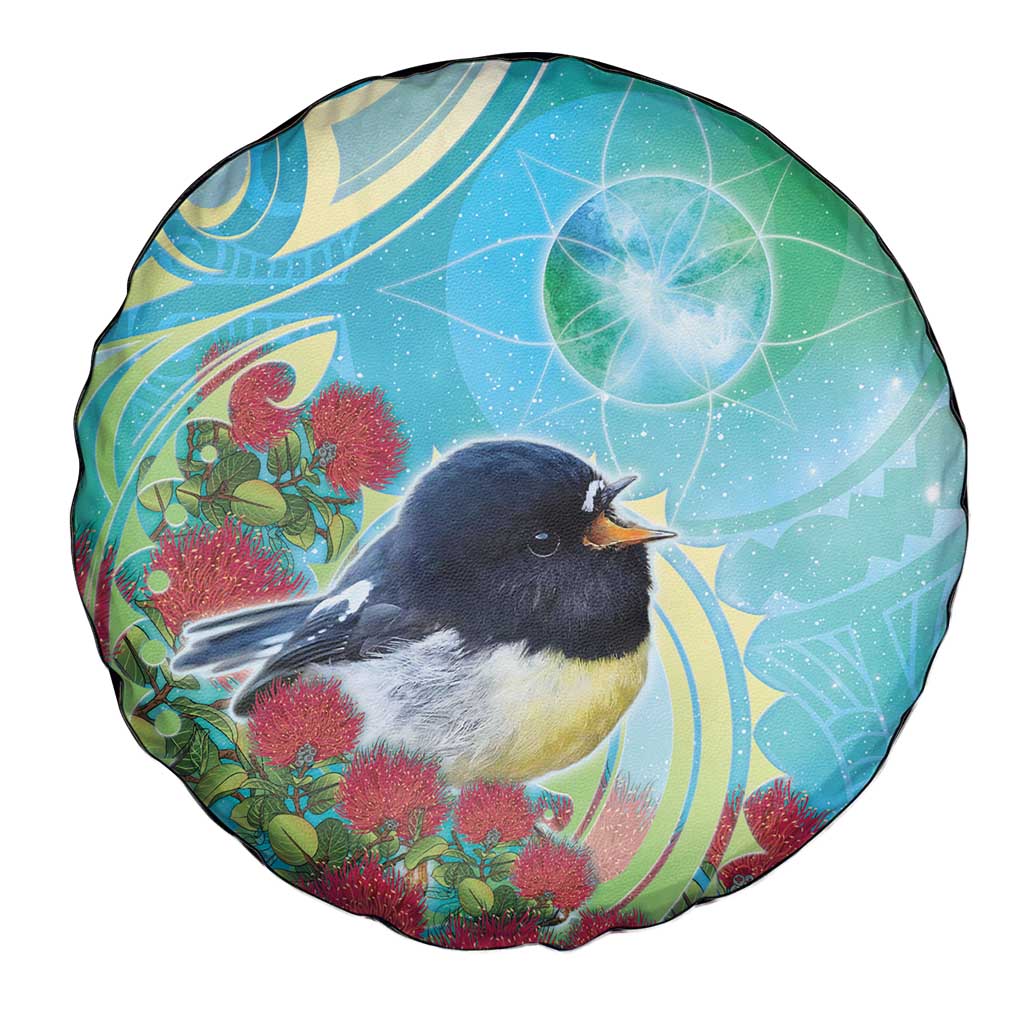 New Zealand Tomtit Spare Tire Cover Maori Koru With Pohutukawa Galaxy Style - Aussie Hoodie