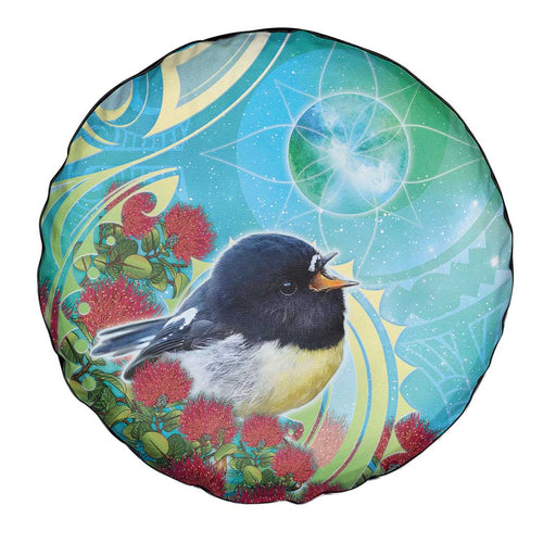 New Zealand Tomtit Spare Tire Cover Maori Koru With Pohutukawa Galaxy Style - Aussie Hoodie