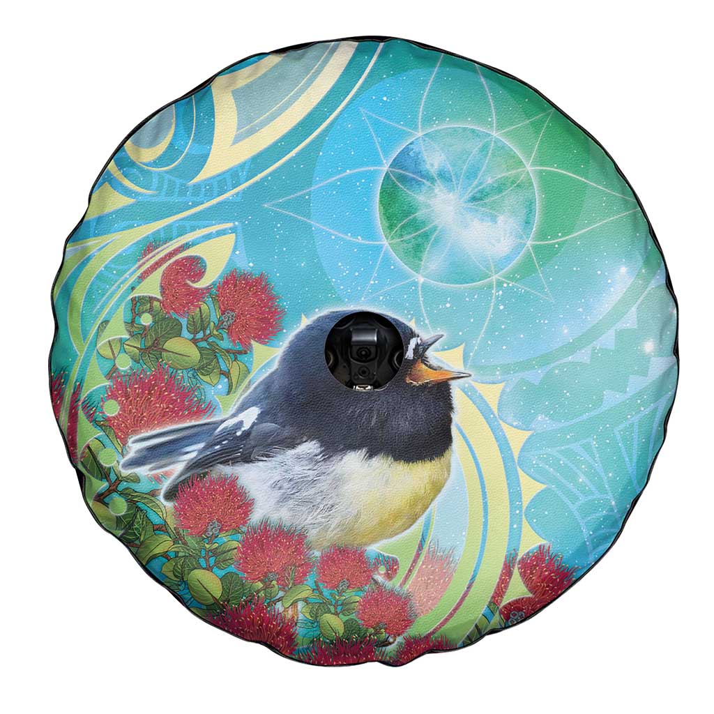 New Zealand Tomtit Spare Tire Cover Maori Koru With Pohutukawa Galaxy Style - Aussie Hoodie