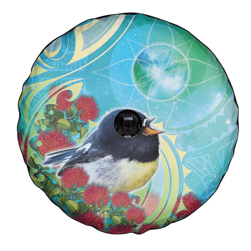 New Zealand Tomtit Spare Tire Cover Maori Koru With Pohutukawa Galaxy Style - Aussie Hoodie