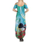 New Zealand Tomtit Summer Maxi Dress Maori Koru With Pohutukawa Galaxy Style - Aussie Hoodie