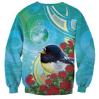 New Zealand Tomtit Sweatshirt Maori Koru With Pohutukawa Galaxy Style - Aussie Hoodie