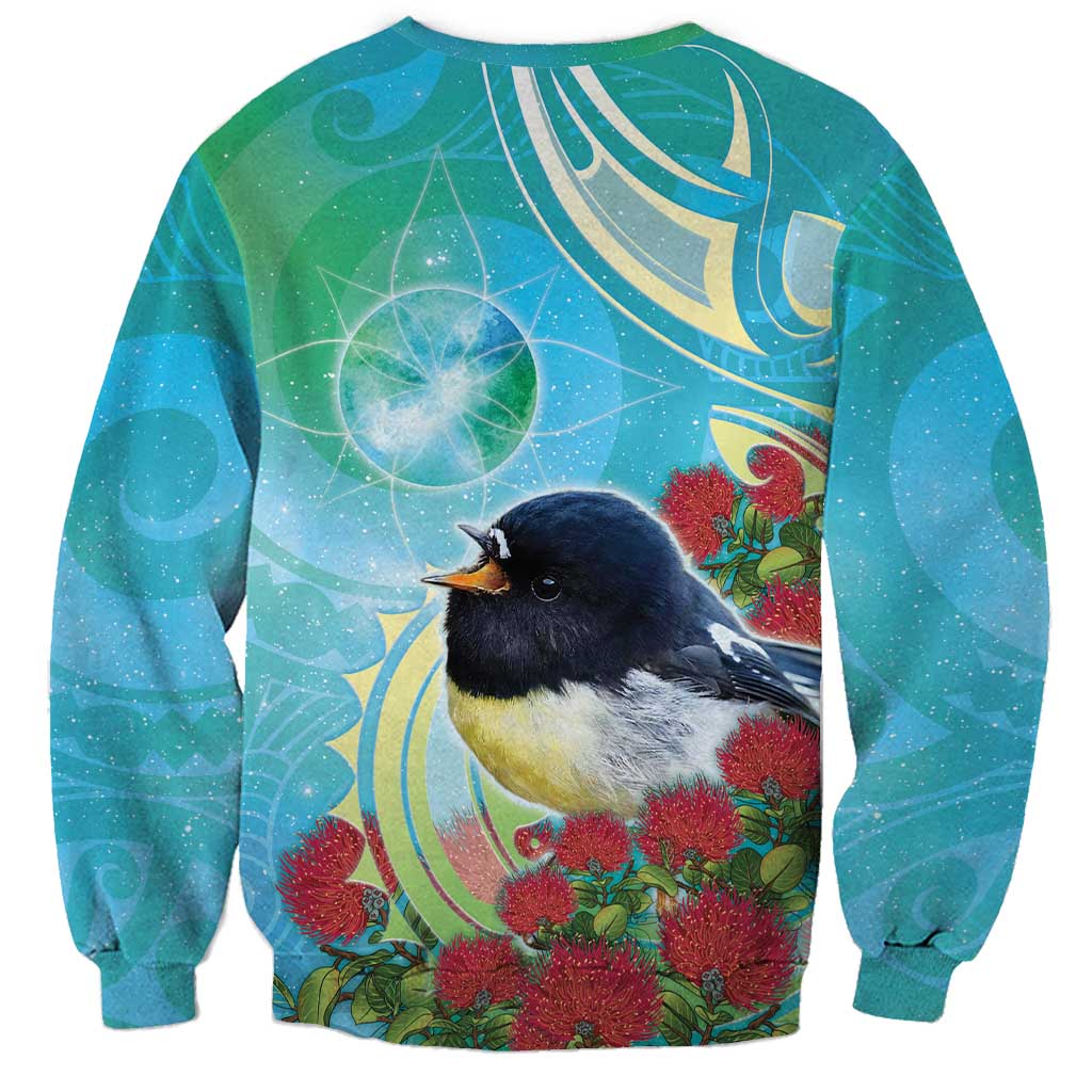 New Zealand Tomtit Sweatshirt Maori Koru With Pohutukawa Galaxy Style - Aussie Hoodie